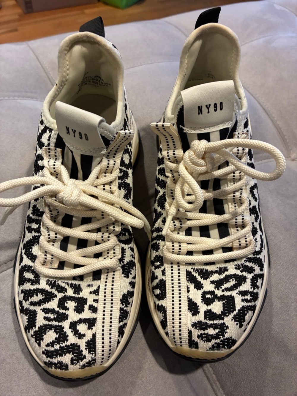 Steve Madden NY90 Black and White Leopard Knit Sneakers